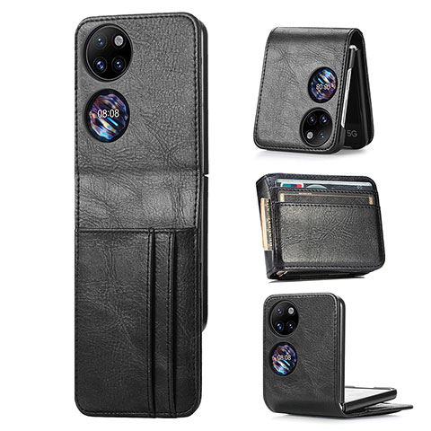 Coque Luxe Cuir et Plastique Housse Etui Mat SD4 pour Huawei P50 Pocket Noir