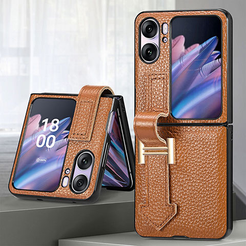 Coque Luxe Cuir et Plastique Housse Etui Mat SD4 pour Oppo Find N2 Flip 5G Marron