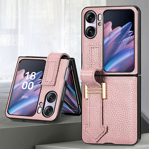 Coque Luxe Cuir et Plastique Housse Etui Mat SD4 pour Oppo Find N2 Flip 5G Rose