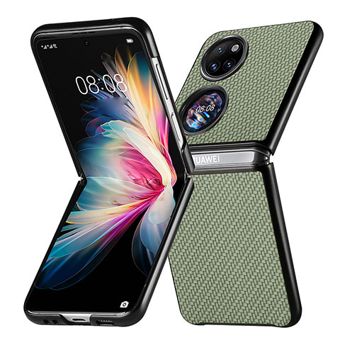 Coque Luxe Cuir et Plastique Housse Etui Mat SD5 pour Huawei P50 Pocket Vert