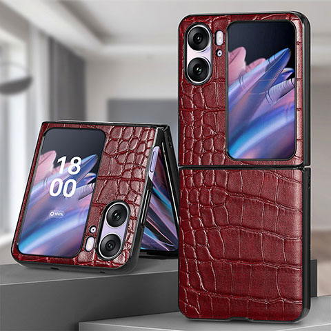 Coque Luxe Cuir et Plastique Housse Etui Mat SD5 pour Oppo Find N2 Flip 5G Rouge