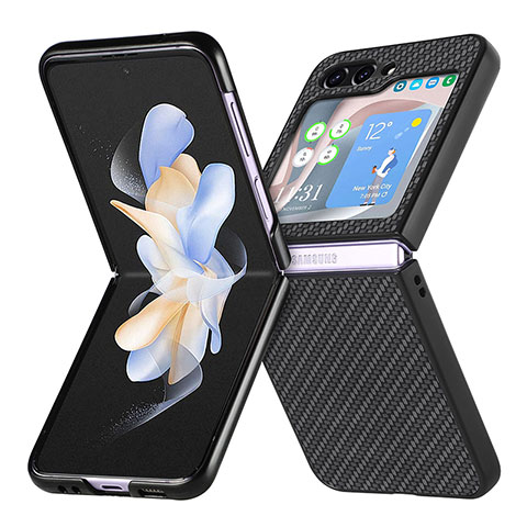 Coque Luxe Cuir et Plastique Housse Etui Mat SD5 pour Samsung Galaxy Z Flip5 5G Noir