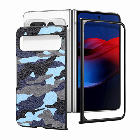 Coque Luxe Cuir et Plastique Housse Etui Mat SD6 pour Google Pixel Fold 5G Bleu