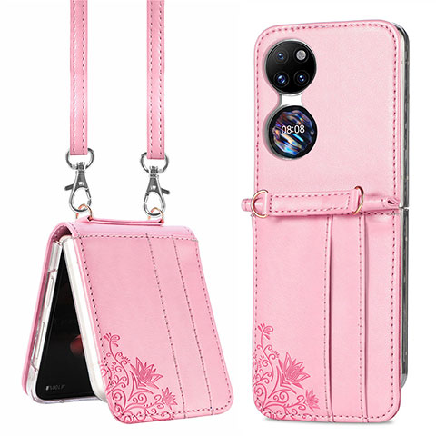 Coque Luxe Cuir et Plastique Housse Etui Mat SD6 pour Huawei P50 Pocket Or Rose