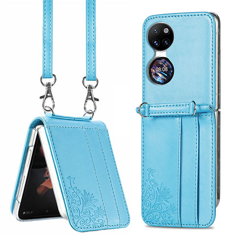 Coque Luxe Cuir et Plastique Housse Etui Mat SD6 pour Huawei Pocket S Bleu Ciel