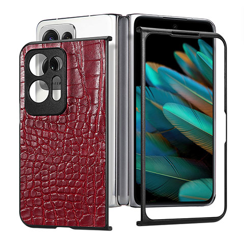 Coque Luxe Cuir et Plastique Housse Etui Mat SD6 pour Oppo Find N2 5G Rouge