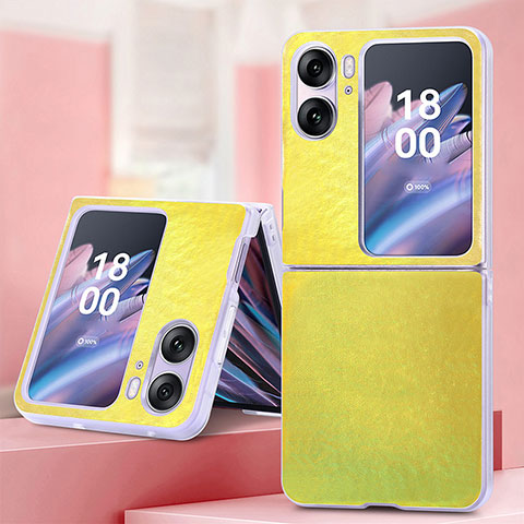 Coque Luxe Cuir et Plastique Housse Etui Mat SD6 pour Oppo Find N2 Flip 5G Jaune