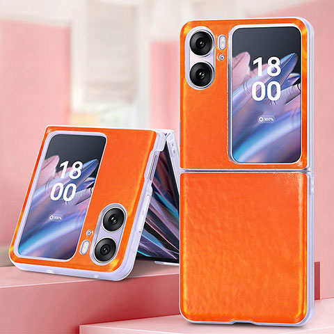 Coque Luxe Cuir et Plastique Housse Etui Mat SD6 pour Oppo Find N2 Flip 5G Orange
