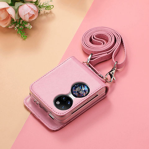 Coque Luxe Cuir et Plastique Housse Etui Mat SD7 pour Huawei P60 Pocket Or Rose