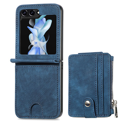 Coque Luxe Cuir et Plastique Housse Etui Mat SD7 pour Samsung Galaxy Z Flip5 5G Bleu