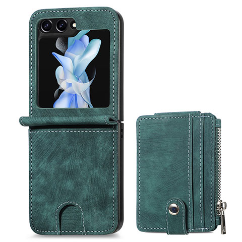 Coque Luxe Cuir et Plastique Housse Etui Mat SD7 pour Samsung Galaxy Z Flip5 5G Vert