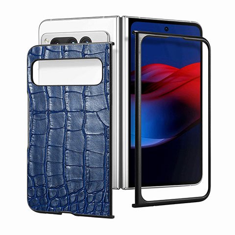 Coque Luxe Cuir et Plastique Housse Etui Mat SD8 pour Google Pixel Fold 5G Bleu