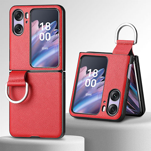 Coque Luxe Cuir et Plastique Housse Etui Mat SD8 pour Oppo Find N2 Flip 5G Rouge