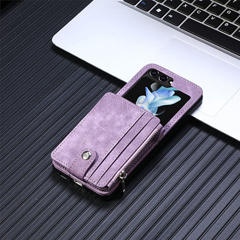 Coque Luxe Cuir et Plastique Housse Etui Mat SD8 pour Samsung Galaxy Z Flip5 5G Violet