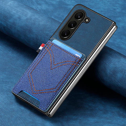 Coque Luxe Cuir et Plastique Housse Etui Mat SD8 pour Samsung Galaxy Z Fold5 5G Bleu