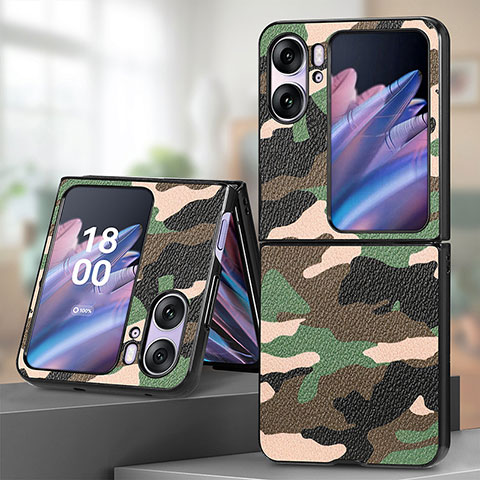 Coque Luxe Cuir et Plastique Housse Etui Mat SD9 pour Oppo Find N2 Flip 5G Vert