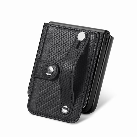 Coque Luxe Cuir et Plastique Housse Etui Mat SD9 pour Samsung Galaxy Z Flip5 5G Noir