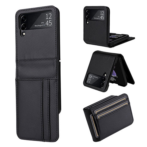 Coque Luxe Cuir et Plastique Housse Etui Mat T01 pour Samsung Galaxy Z Flip4 5G Noir