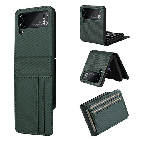 Coque Luxe Cuir et Plastique Housse Etui Mat T01 pour Samsung Galaxy Z Flip4 5G Vert