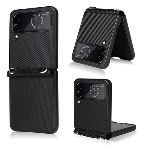 Coque Luxe Cuir et Plastique Housse Etui Mat T03 pour Samsung Galaxy Z Flip4 5G Noir