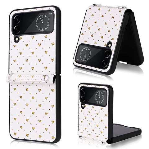 Coque Luxe Cuir et Plastique Housse Etui Mat T06 pour Samsung Galaxy Z Flip4 5G Or