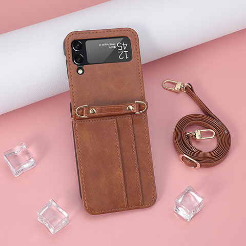 Coque Luxe Cuir et Plastique Housse Etui Mat T08 pour Samsung Galaxy Z Flip4 5G Marron