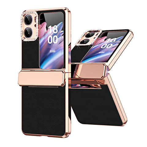 Coque Luxe Cuir et Plastique Housse Etui Mat WZ1 pour Oppo Find N2 Flip 5G Noir