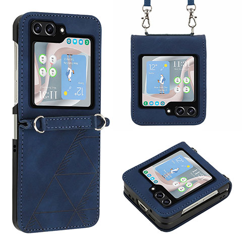 Coque Luxe Cuir et Plastique Housse Etui Mat YB3 pour Samsung Galaxy Z Flip5 5G Bleu