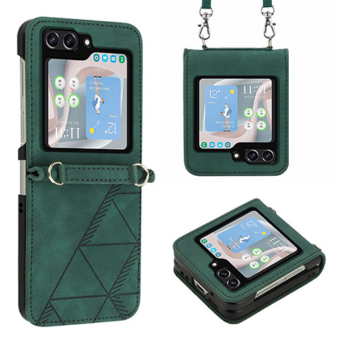 Coque Luxe Cuir et Plastique Housse Etui Mat YB3 pour Samsung Galaxy Z Flip5 5G Vert