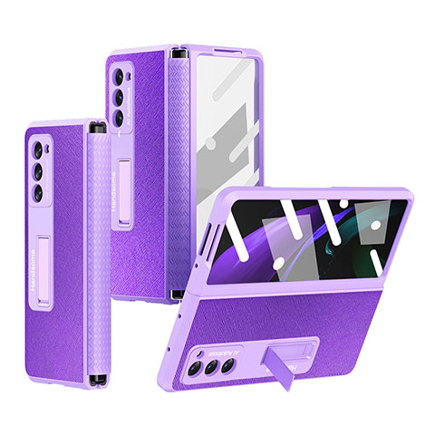 Coque Luxe Cuir et Plastique Housse Etui Mat Z03 pour Samsung Galaxy Z Fold2 5G Violet