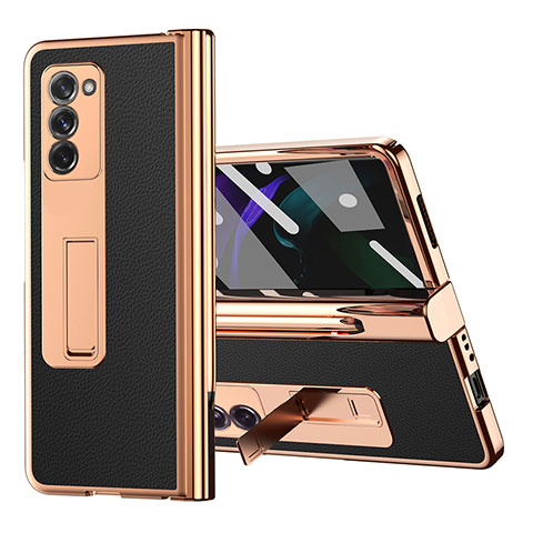 Coque Luxe Cuir et Plastique Housse Etui Mat Z04 pour Samsung Galaxy Z Fold2 5G Noir