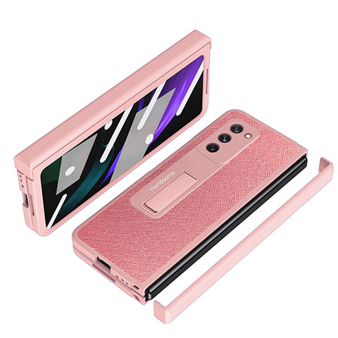 Coque Luxe Cuir et Plastique Housse Etui Mat Z07 pour Samsung Galaxy Z Fold2 5G Or Rose