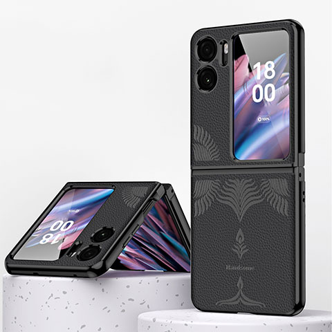 Coque Luxe Cuir et Plastique Housse Etui Mat ZL1 pour Oppo Find N2 Flip 5G Noir