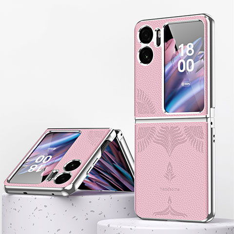 Coque Luxe Cuir et Plastique Housse Etui Mat ZL1 pour Oppo Find N2 Flip 5G Or Rose