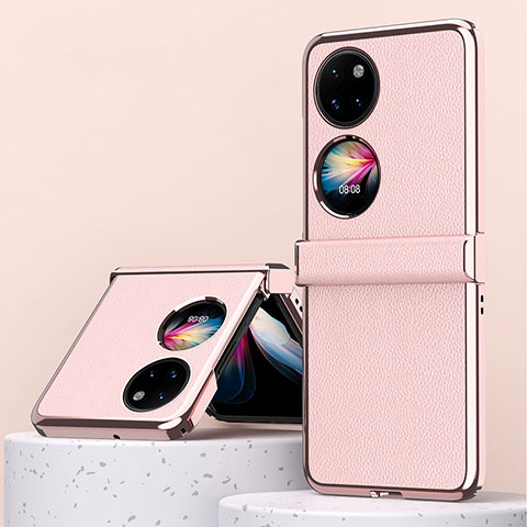 Coque Luxe Cuir et Plastique Housse Etui Mat ZL2 pour Huawei P50 Pocket Or Rose