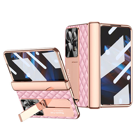 Coque Luxe Cuir et Plastique Housse Etui Mat ZL2 pour Oppo Find N2 5G Or Rose