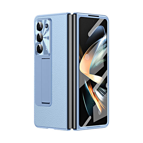 Coque Luxe Cuir et Plastique Housse Etui Mat ZL2 pour Samsung Galaxy Z Fold5 5G Bleu