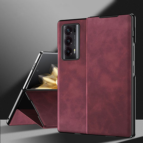 Coque Luxe Cuir et Plastique Housse Etui Mat ZL3 pour Huawei Honor Magic V2 Ultimate 5G Rouge