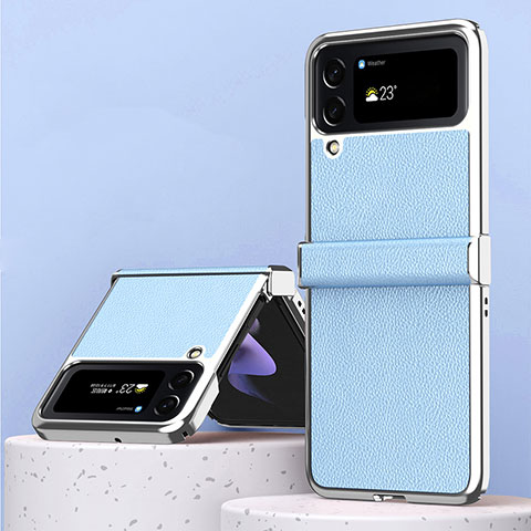 Coque Luxe Cuir et Plastique Housse Etui Mat ZL3 pour Samsung Galaxy Z Flip4 5G Bleu