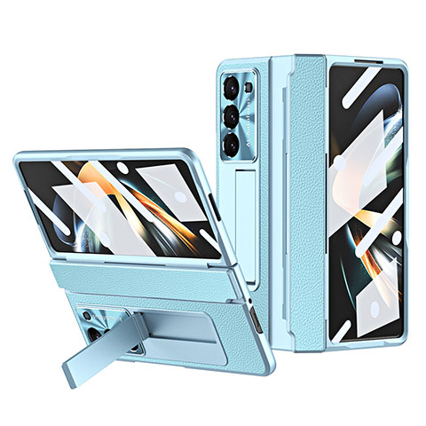 Coque Luxe Cuir et Plastique Housse Etui Mat ZL3 pour Samsung Galaxy Z Fold5 5G Bleu Ciel