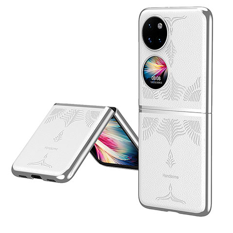 Coque Luxe Cuir et Plastique Housse Etui Mat ZL4 pour Huawei Pocket S Blanc