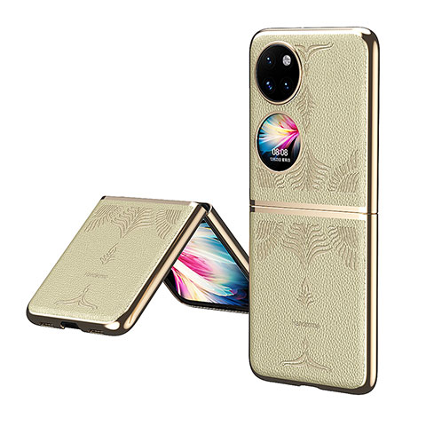 Coque Luxe Cuir et Plastique Housse Etui Mat ZL4 pour Huawei Pocket S Or