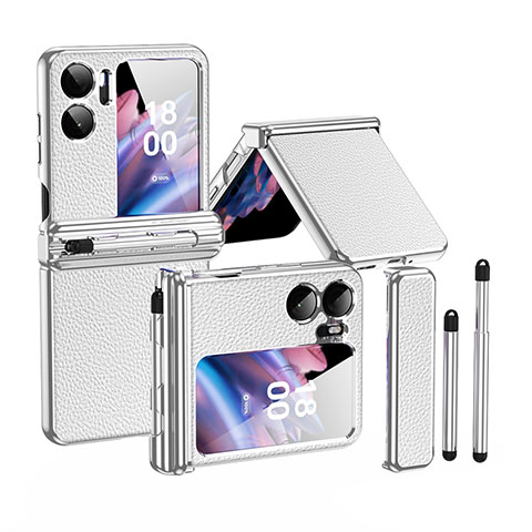 Coque Luxe Cuir et Plastique Housse Etui Mat ZL4 pour Oppo Find N2 Flip 5G Argent