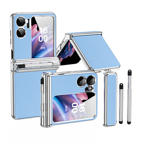 Coque Luxe Cuir et Plastique Housse Etui Mat ZL4 pour Oppo Find N2 Flip 5G Argent et Bleu