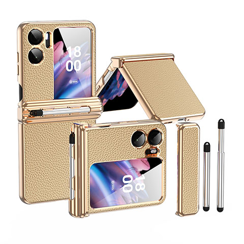 Coque Luxe Cuir et Plastique Housse Etui Mat ZL4 pour Oppo Find N2 Flip 5G Or