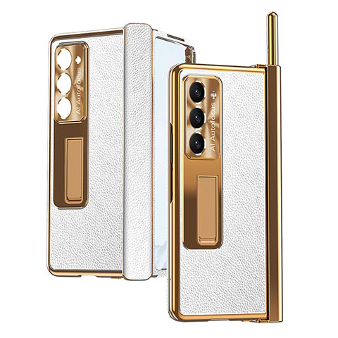 Coque Luxe Cuir et Plastique Housse Etui Mat ZL4 pour Samsung Galaxy Z Fold5 5G Blanc