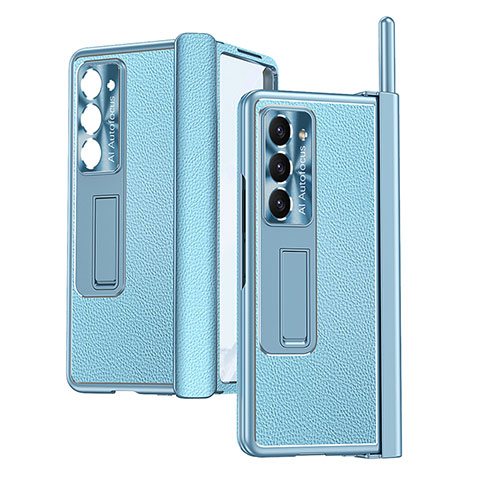 Coque Luxe Cuir et Plastique Housse Etui Mat ZL4 pour Samsung Galaxy Z Fold5 5G Bleu Ciel