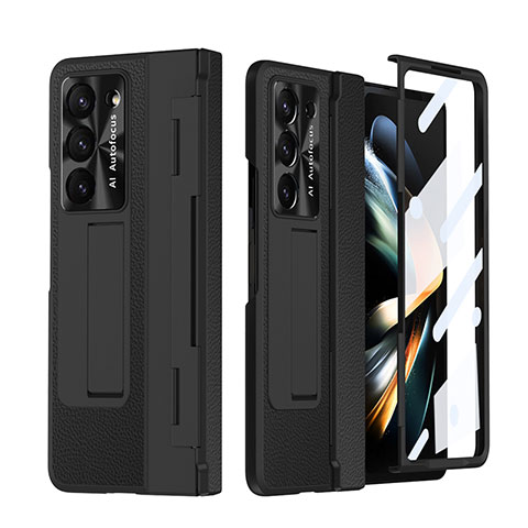 Coque Luxe Cuir et Plastique Housse Etui Mat ZL4 pour Samsung Galaxy Z Fold5 5G Noir