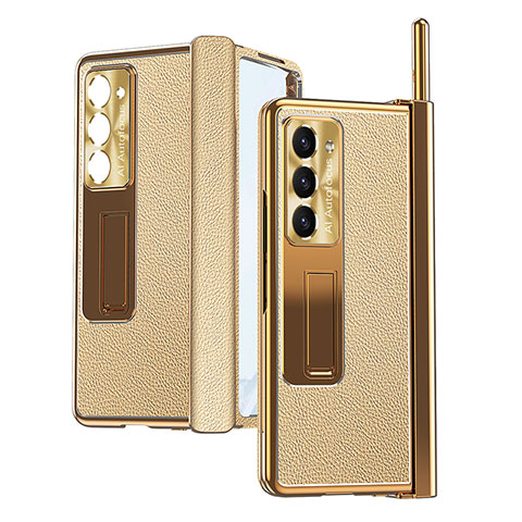 Coque Luxe Cuir et Plastique Housse Etui Mat ZL4 pour Samsung Galaxy Z Fold5 5G Or