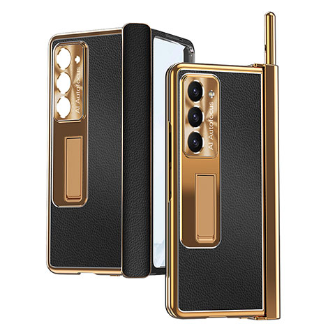 Coque Luxe Cuir et Plastique Housse Etui Mat ZL4 pour Samsung Galaxy Z Fold5 5G Or et Noir